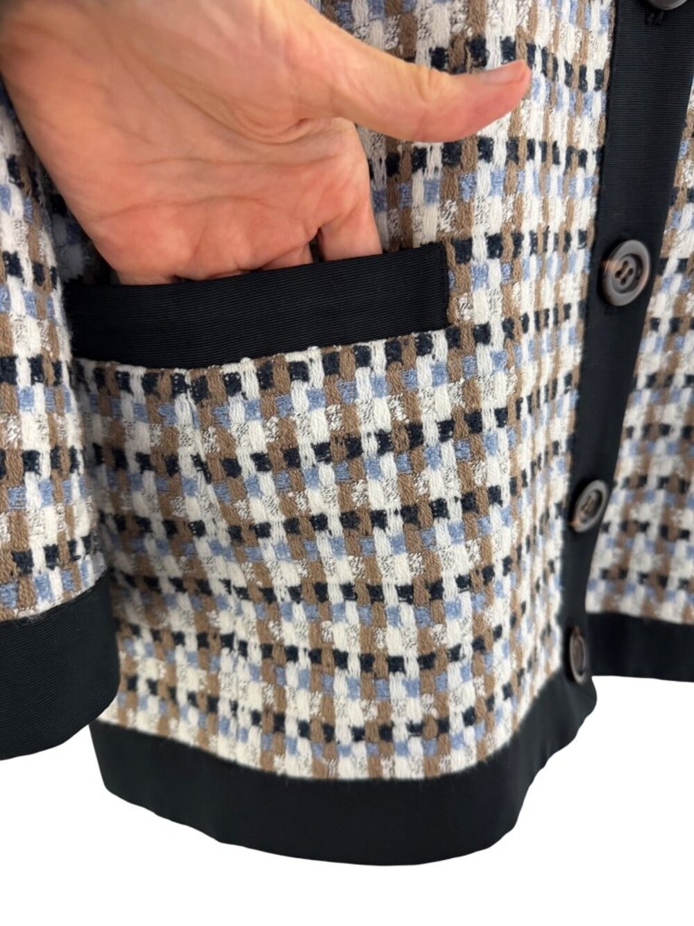 Black-Trim Patterned Tweed Cardigan Jacket - Women - Picture 7 of 10